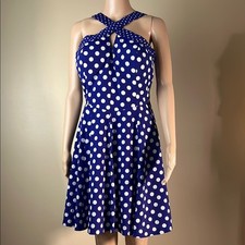 Guess polka dot a-line dress blue white sleeveless 14