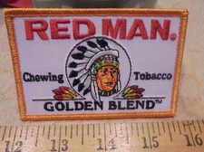REDMAN GOLDEN BLEND CHEWING TOBACCO CLOTH IRON-ON PATCH 3 7/8 BY 2 .5"