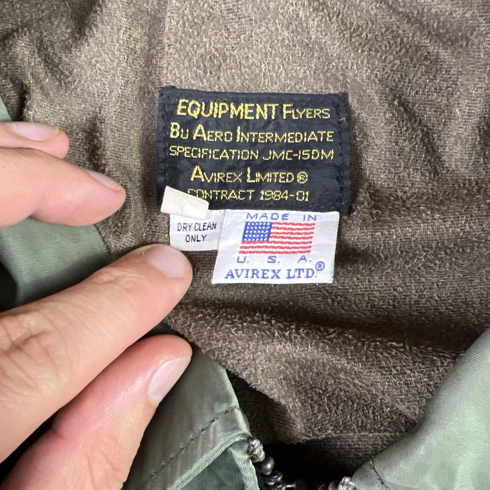 Chaqueta de Aviador Avirex Vintage Verde Nylon XL EE. UU. 816-47 Vuelo Bombardero LEER Foto 3 de 4