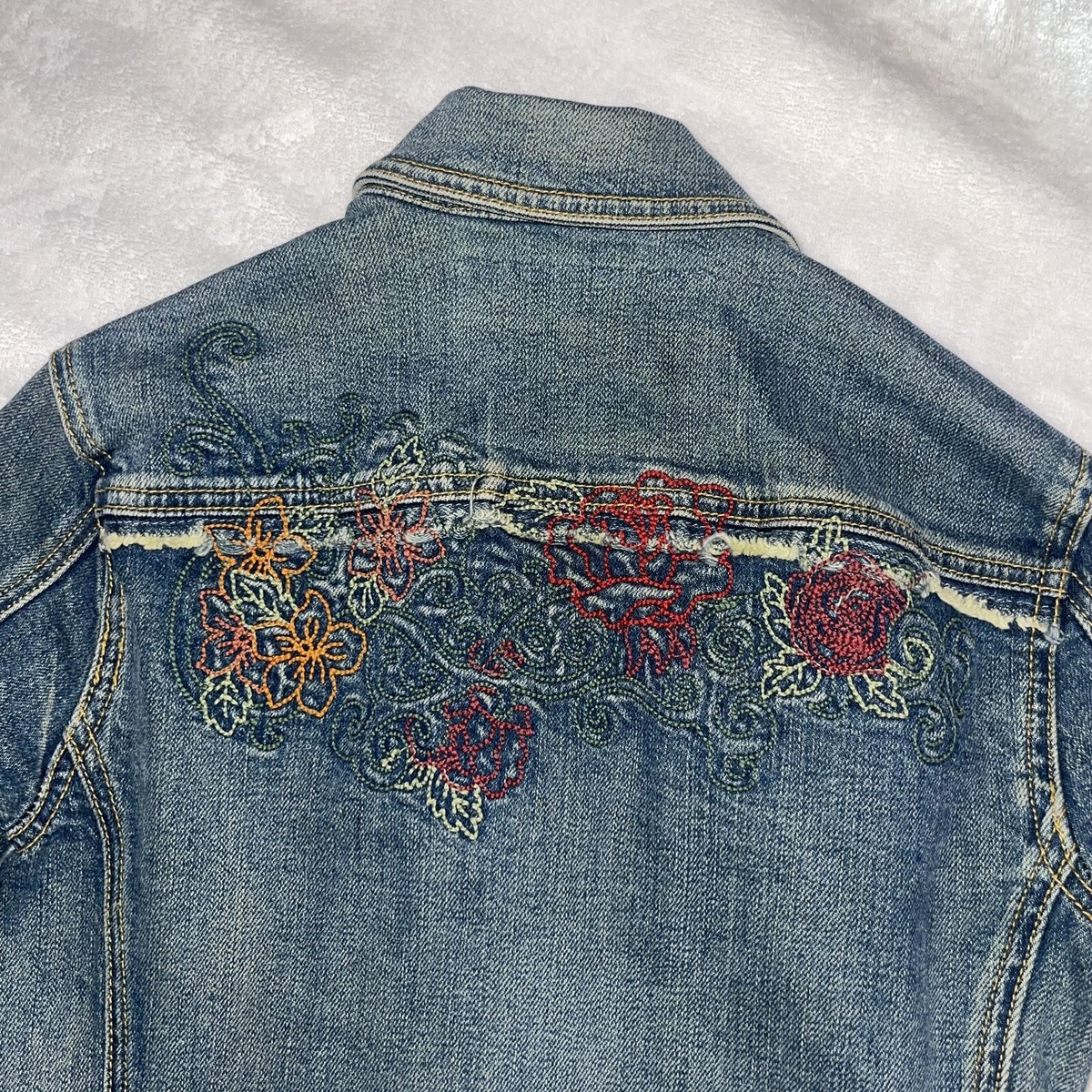 Rare Fiorucci Vintage 80s Jean Denim embroidered Jacket -size XS 