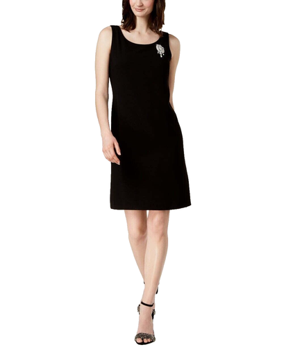 MSK Womens Black Round Neck Sleeveless Rhinestone Brooch Sheath Dress Size 10