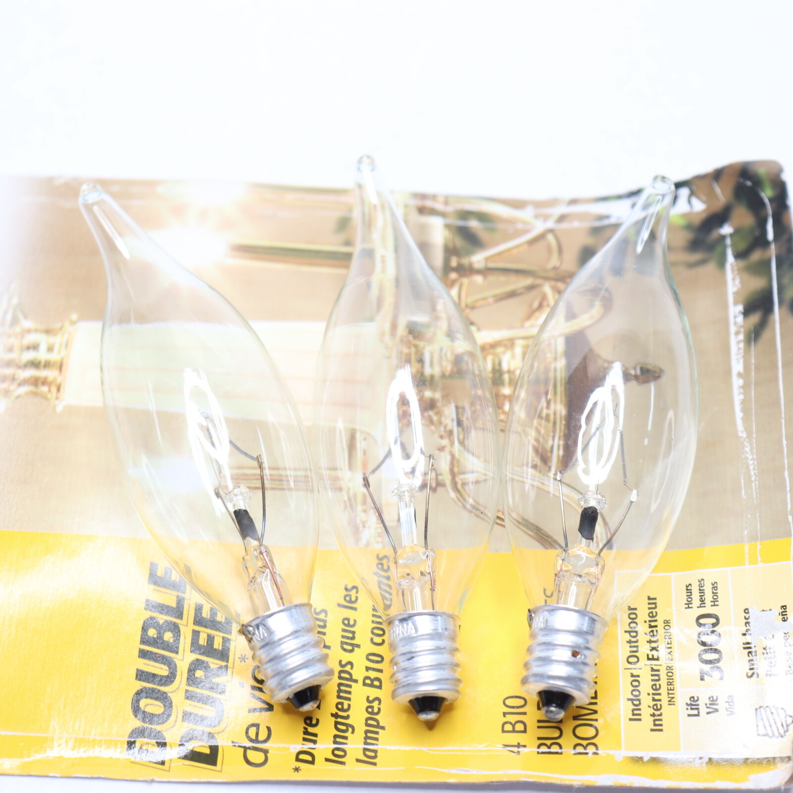 (3Pk) Sylvania Double Life Bulbs Clear Finish Candelabra Base B1060W