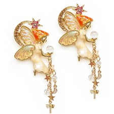 2pcs Brooch Gold Orange Fairy Angel Star Moon Fairytale Fantasy Sparkle Pin