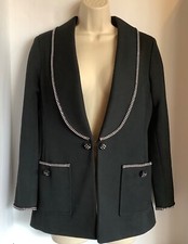 Women s Designer Black Blazer w/ Rhinestone Trim Cocktail Party Sparkle Bling, S