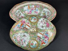 Antique Circa 1900 Chinese Rose Medallion Oval Covered Vegetable Serving Dish