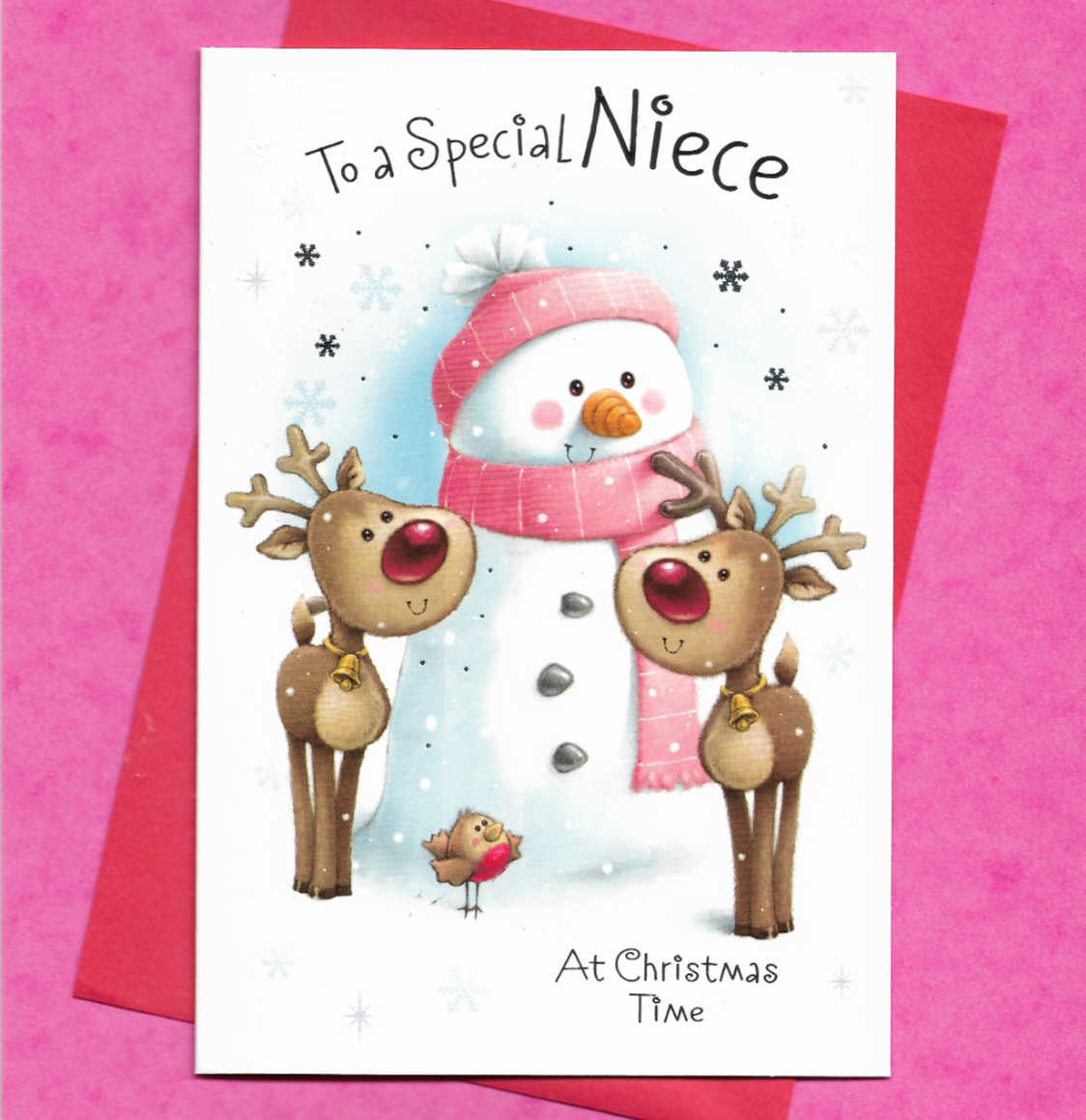 Niece Christmas Card Reindeer  Snowman Snow Woman 19x13cm