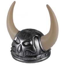 Adult Plastic Nordic Warrior SILVER Viking Helmet Costume Hat with Skull Horns