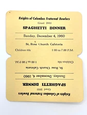 Knights of Columbus Spaghetti Dinner Dec. 4, 1960 Girard 2935 Vintage Ticket