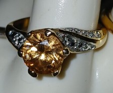 Citrine Solitaire with cz in gold plated silver ring