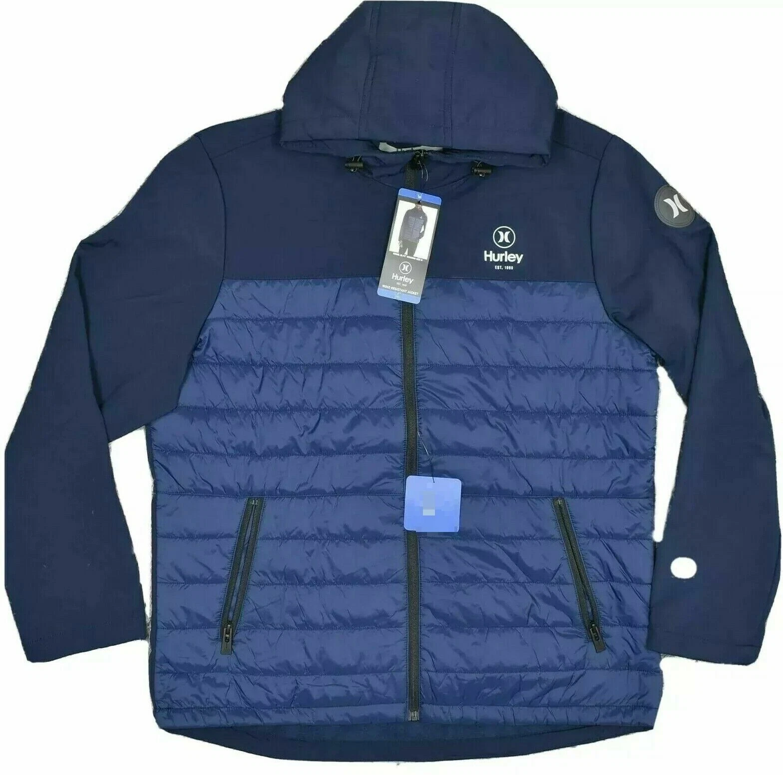 Hurley Men's Blue Softshell Quilted Wind Resistant 3 Layer Fabric Jacket 2X XXL