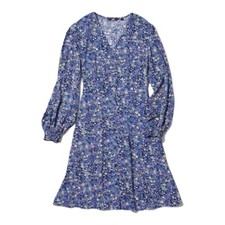 Uniqlo City Break Dress Floral Fit And Flare Midi V Neck Long Sleeves Size XS