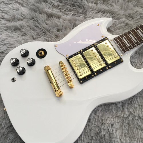 Custom Lefthanded Electric Guitar White 3H Pickups Gold Hardware