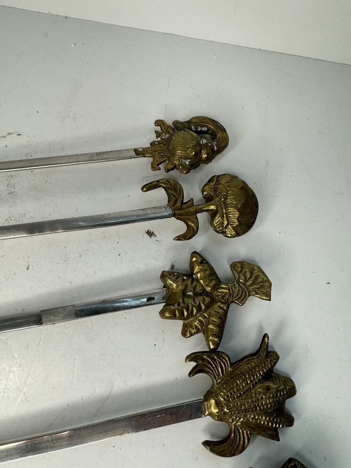 Set Of 5 Vintage (1 Worn) Brass BBQ Skewers / Shishkabobs / MCM / Veggies  - Image 3 of 4