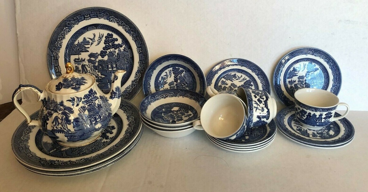 Johnson Brothers ジョンソンブラザーズ ウィロー ディナーセット 21 Pcs JOHNSON BROS 1940 WILLOW Blue Dinnerware Set Blue & White