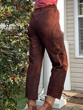 Siena Genuine Brown Suede Leather Elastic High Waist Vintage Crop Pants S Small