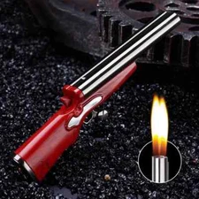 Gun Dual Flames Lighter Refillable Butane Gas Open Flame Lighters butane torch
