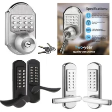 EleMakeKeyless Entry Door Lock with Handle Mechanical Door Lock Keypad and Key
