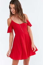 UO Kimchi Blue Cold Off Shoulder Fit & Flare Mini Dress 0 Red Skater NWT