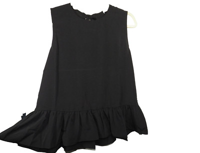 Cooper St Women's Medium Black Ruffle Hem Sleeveless Back Tie Neck Blouse
