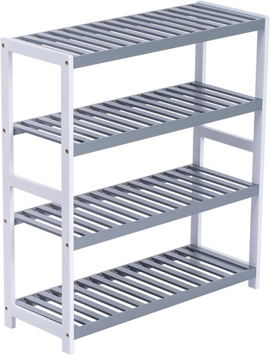 4 TIER BAMBOO SHOE RACK ORGANISER STAND STORAGE SHELF UNIT natural grey white - Picture 10 of 45