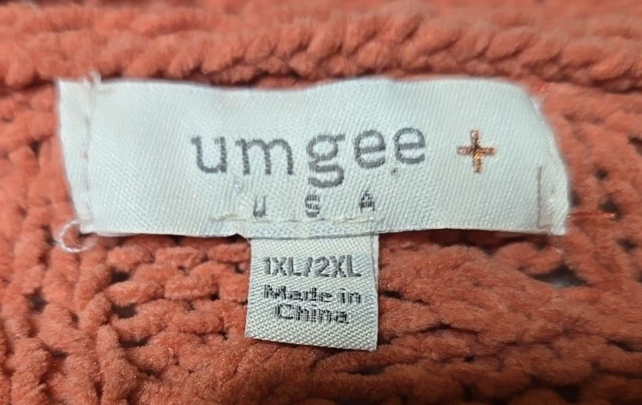 UMGEE 毛衣女式 1XL/2XL 开衫钩针编织开口橙色波西米亚上衣 — 第 3/4 张图片