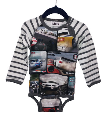 Molo Toddler Long Sleeve One Piece Organic Cotton Video Game Race Car Sz 12 Mon