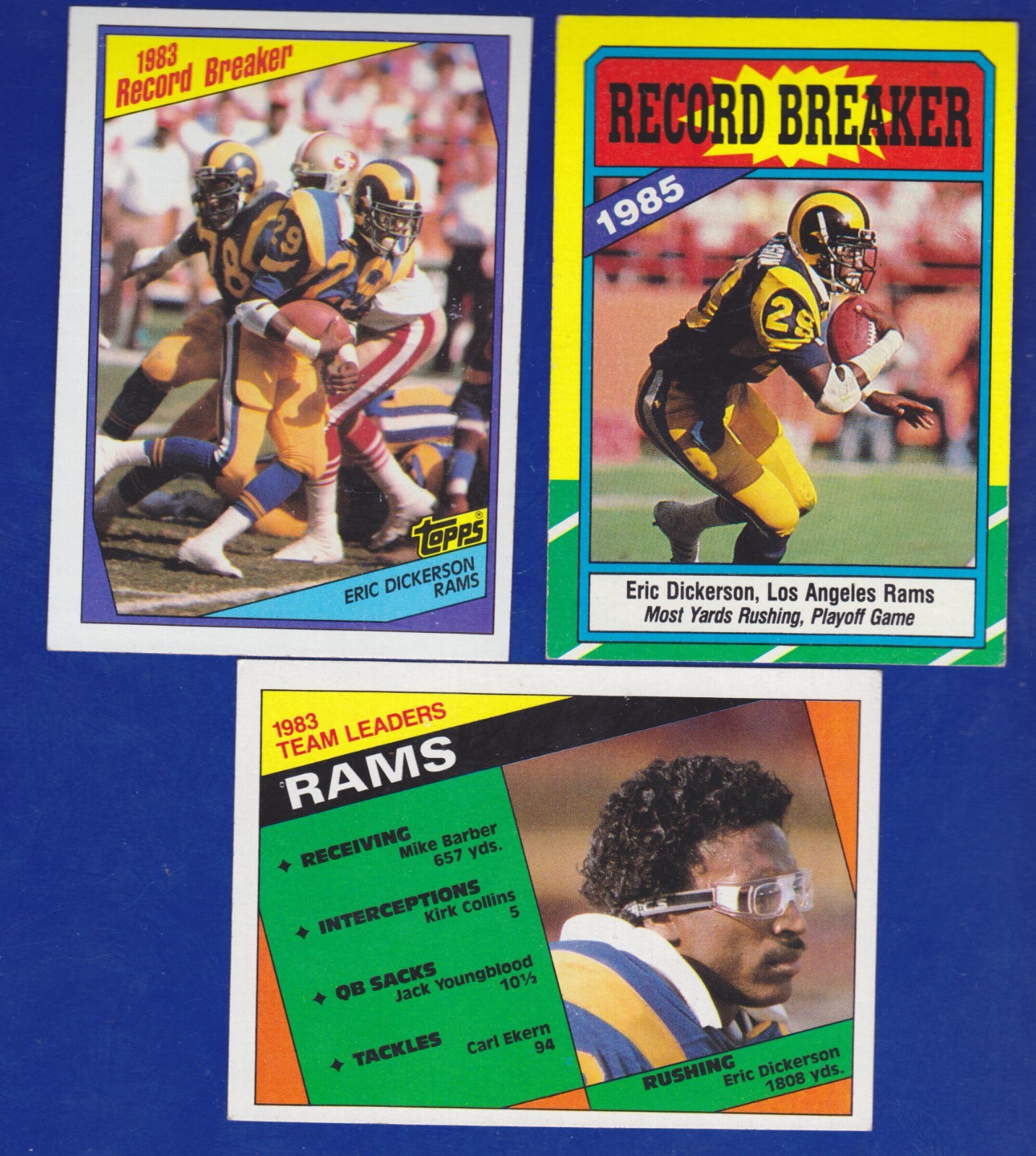 3 MINT ERIC DICKERSON Topps 1984 #1/#276/1986 #2 L. A. RAMS/SOUTHERN METHODIST