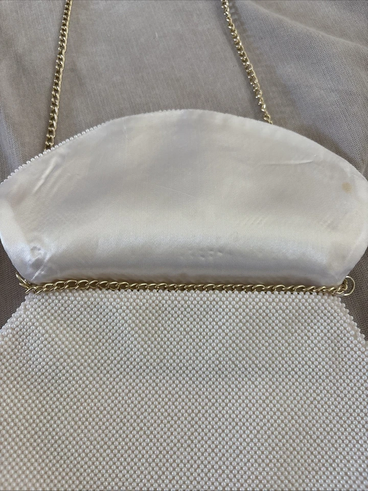 Monedero vintage blanco imitación perla cuentas-novia boda quinceañera primavera verano Foto 3 de 4
