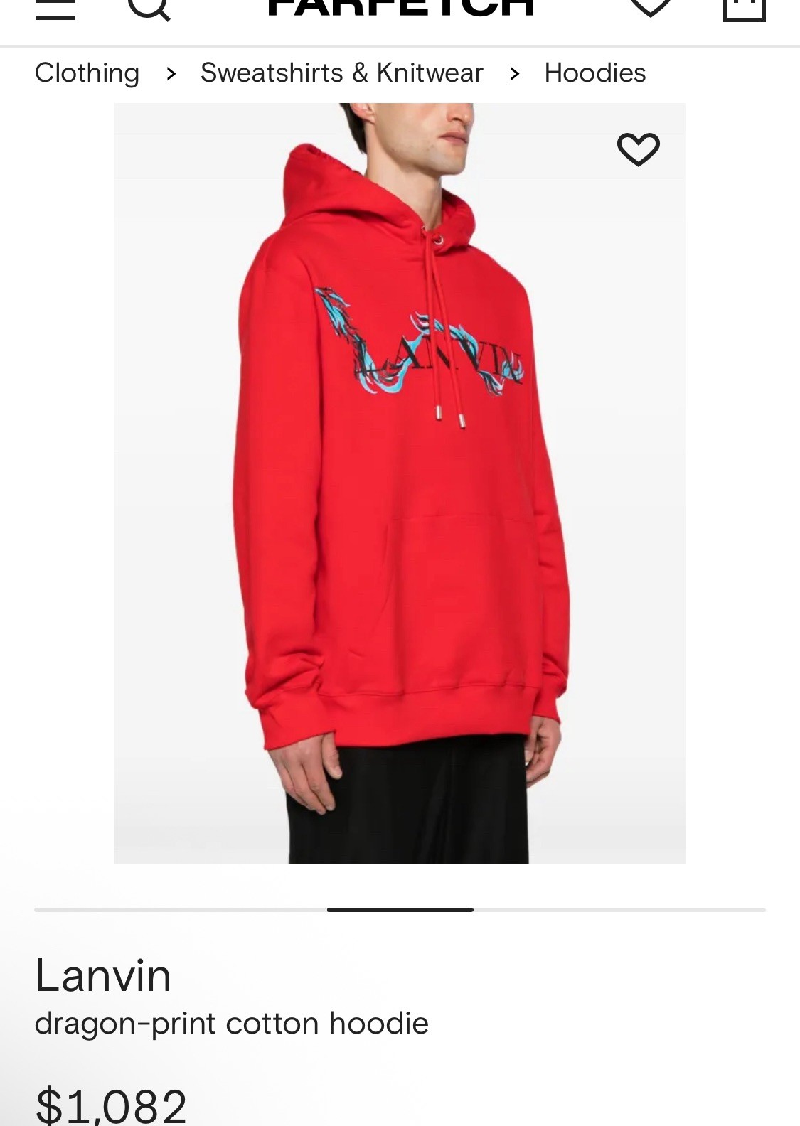 Rare Lanvin Red Hoodie Dragon Print Cotton Hoodie $990 XL Made In Italy