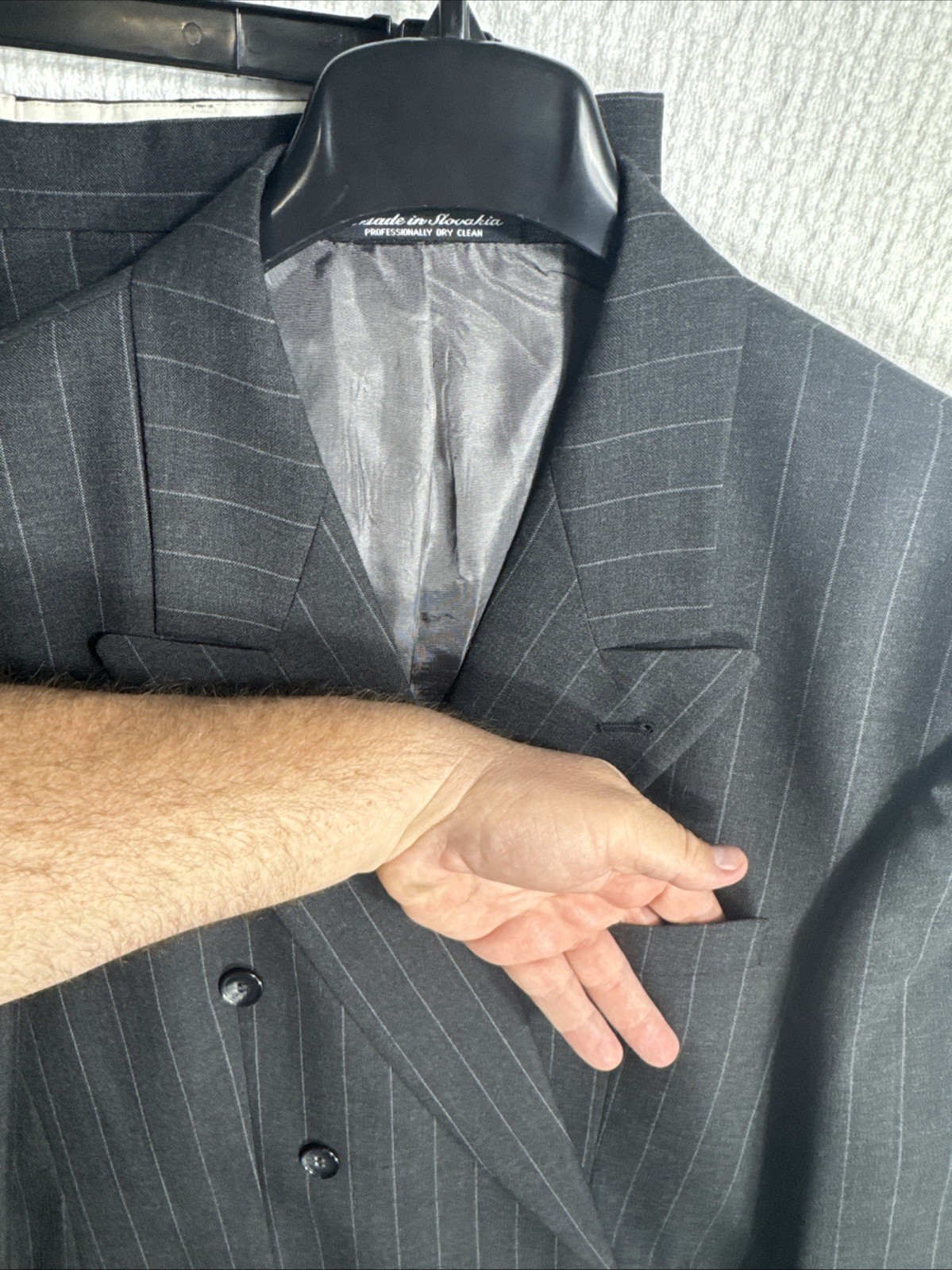 Protocol 42S Gray Chalk Pinstripe Double Breasted… - image 12