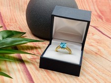 925 Sterling Silver Gold Plated Blue Topaz Ring Size 8