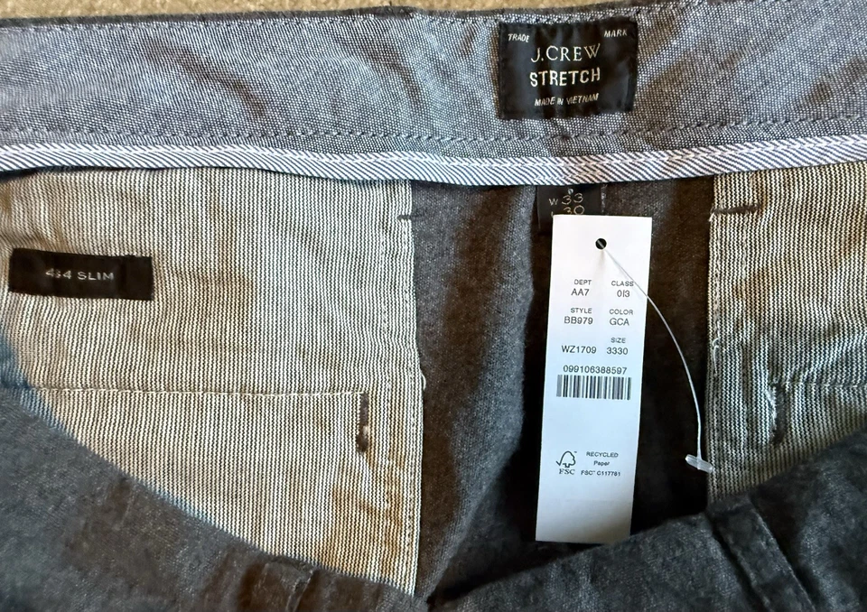 Men’s J. Crew 484 Brushed Twill Pant 33/30-Grey Carbon-NWT - Image 3 of 3