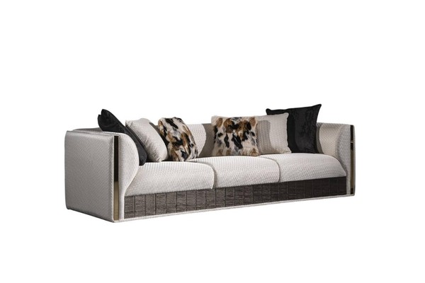 WeißEs Holz-Textil 4-Sitzer Sofa Im Modernen Design-image