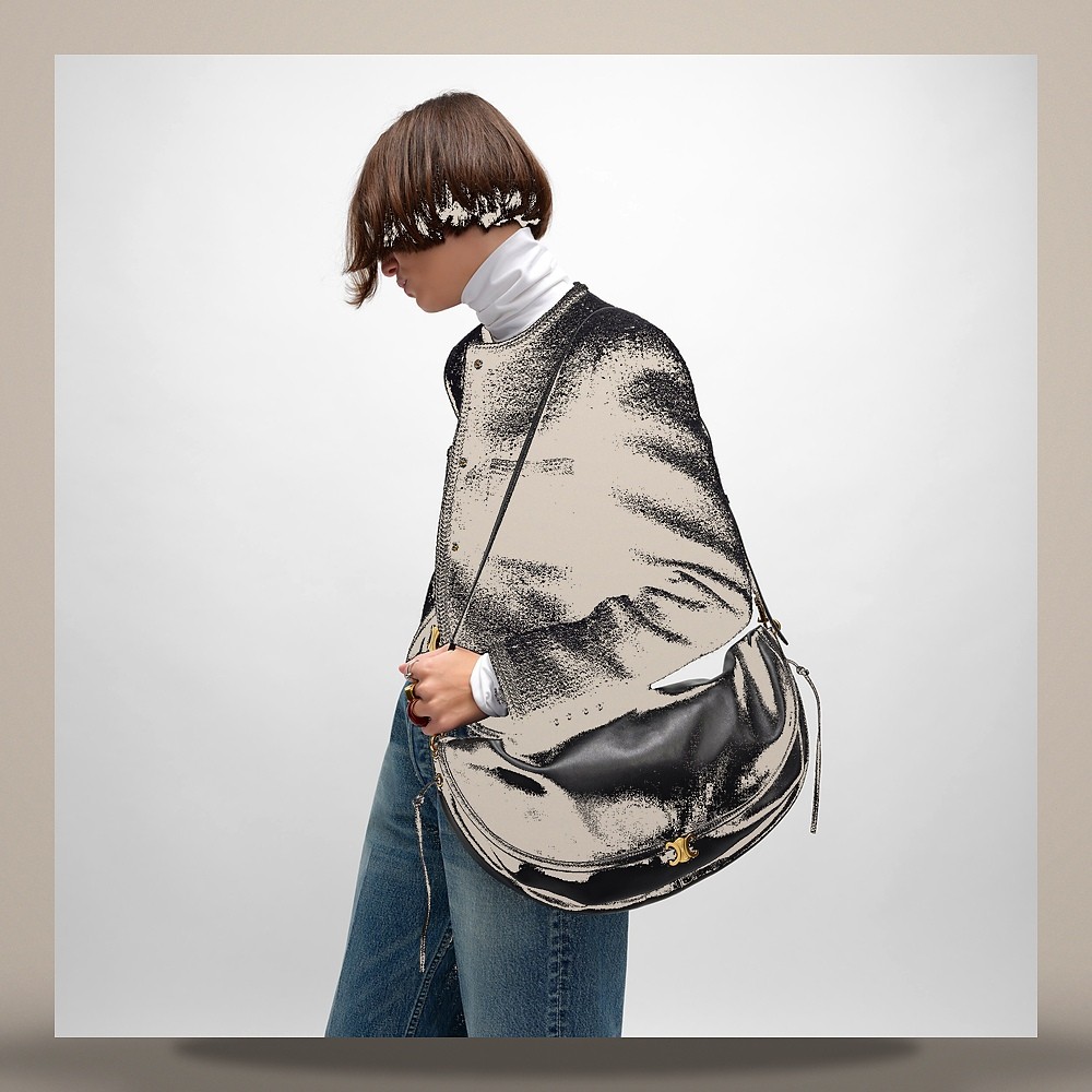 Celine Half Moon Soft Triomphe Bag - Shiny Lamb Black 158501364 [U] image 7