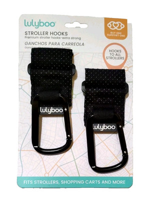 Lulyboo Premium Stroller Black Hooks Clip Set Durable Adjustable Straps 2 Pack