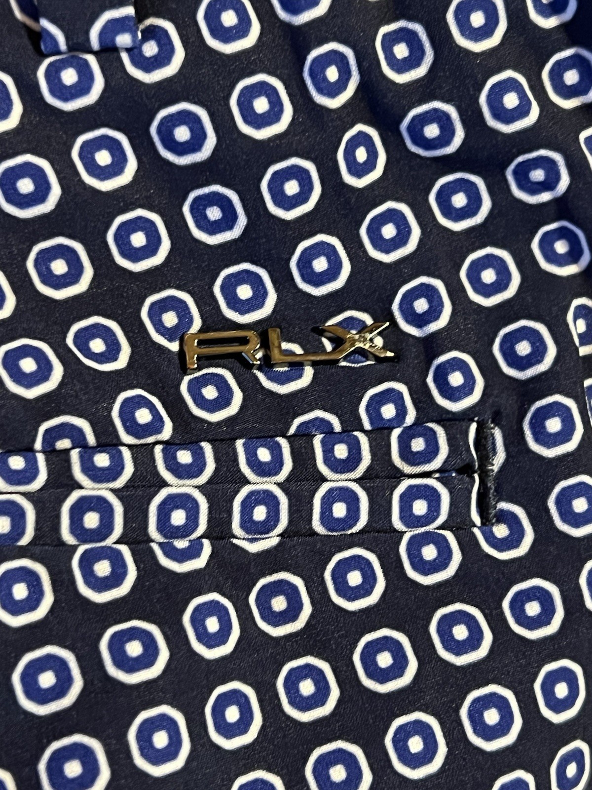 RLX Ralph Lauren Performance Stretch Geometric Mens 38 Blue Golf Shorts Zipper