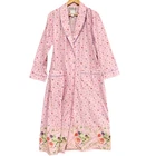 Laura Ashley Robe Womens M Pink Floral Butterfly Cotton Kaftan Button Up