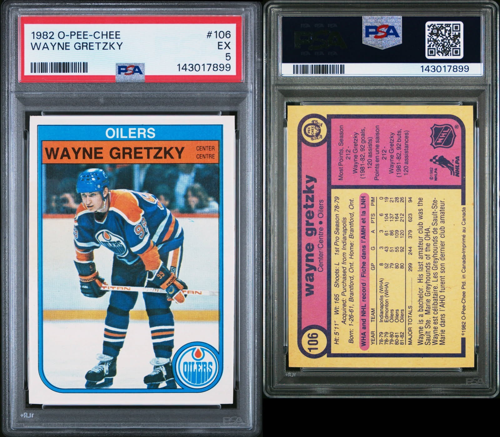 1982 O PEE CHEE WAYNE GRETZKY # 106 PSA 5 view 3