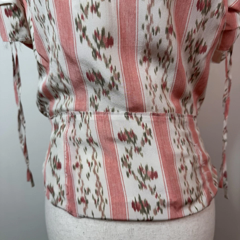 Blusa Top Colección Brock Rayas Floral Seda Histórica Manga Abullonada Talla 6 Nueva con Etiquetas  Foto 4 de 4