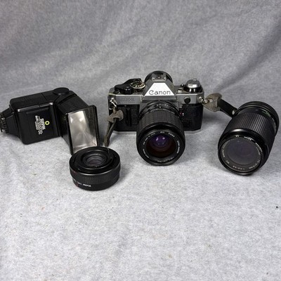 Canon AE-1 Program 35mm Camera Sigma 35-70mm Vivitar 70-210mm Lot UNTESTED