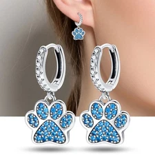 KUNSIR 925 Sterling Silver Blue Mini Paw Drop Hoop Earrings For Women Jewelry