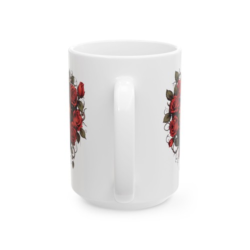 Corazón sangrante de rosas: romance gótico, pasión espinosa, taza de café simbólica - Imagen 7 de 9