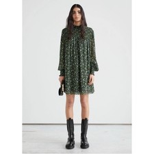 Reformation Brandi Mock Neck Mini Dress S in Coriander Green Floral