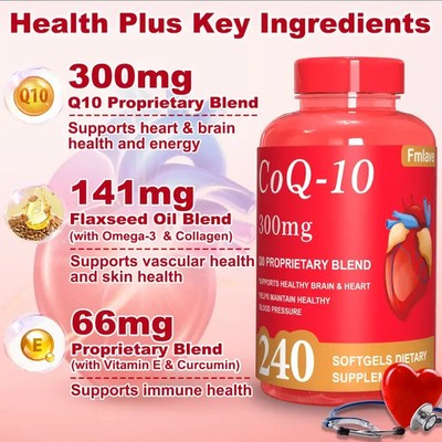 High Absorption CoQ10 300MG - 240 Capsules for Heart Health & Energy Support USA