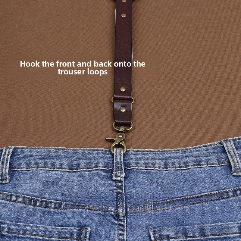 Traje de cuero de vaca genuino de calidad de 2 cm con tirantes en forma de Y con hebilla de gancho  Foto 3 de 4