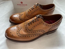 Grenson Stanley Brogue Chaussures Leather Wingtips Oxfords Tan Basse/Tan Sz 12