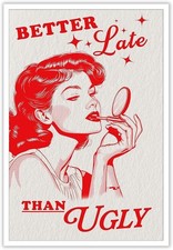 Retro Hot Pink Bathroom Poster 24x36 Unframed Wall Art Decor
