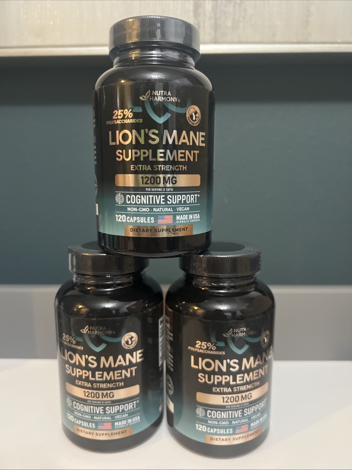 Lot of 3  Nutra Harmony Lion's Mane Supplement - 1200mg - 120 Capsules  EXP 6/26