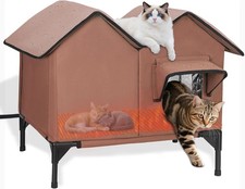 Extra Large Heated Cat House for Outside in Winter, Elevated Heated Outdoor C