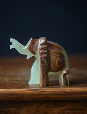 Vintage Elephant Figurine Green Onyx Style Stone Carving 8.5cm